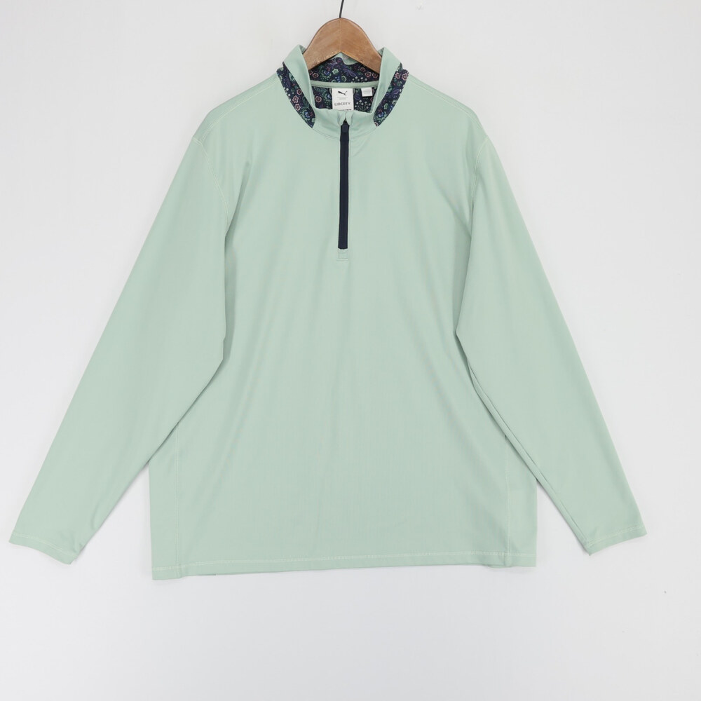 Puma Liberty Golf Pullover Mens XL Green Quarter Zip Mock Neck Floral Collar